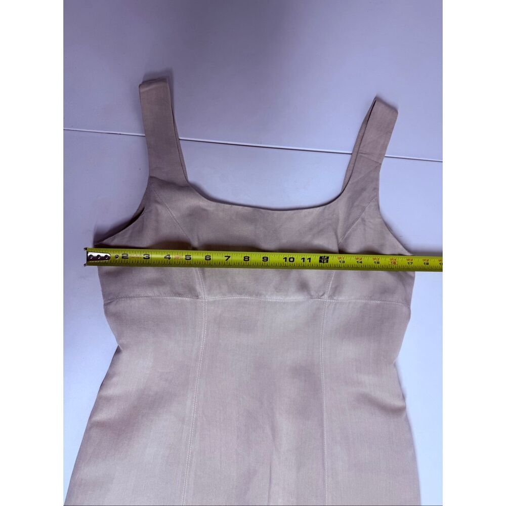 Perspective Beige Linen Blend Sheath Dress Sleeveless Square Neck EU 40 US 8 - Picture 9 of 13